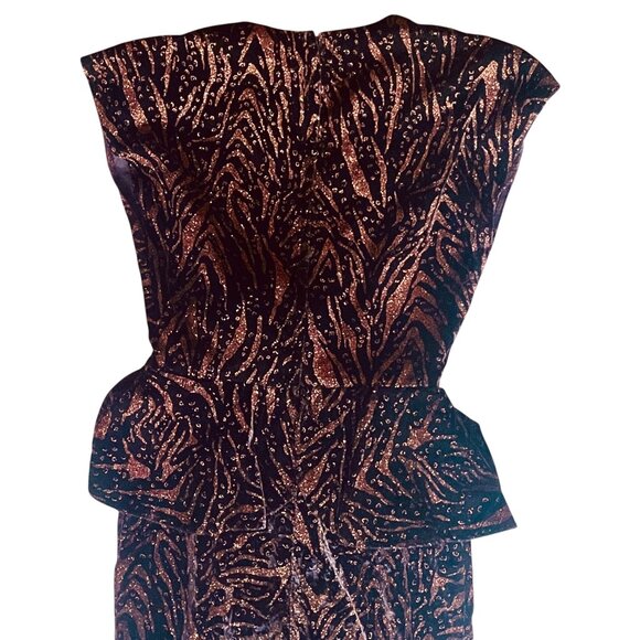 Velvet + Copper Vintage Sparkle Sheath dress w/peplum V neck + Bow Y2K Mobwife - Picture 9 of 10